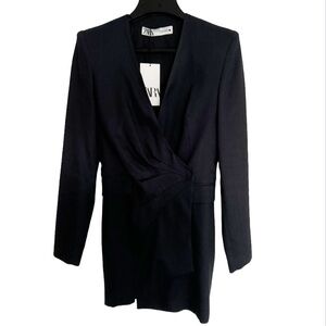 Navy Blue Wrap-Style Coat, Zara, Size M